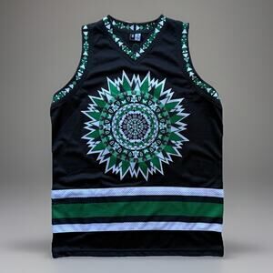 Above The Sky Basketball Jersey Small Black Green Sleeveless 808 Music Basshead